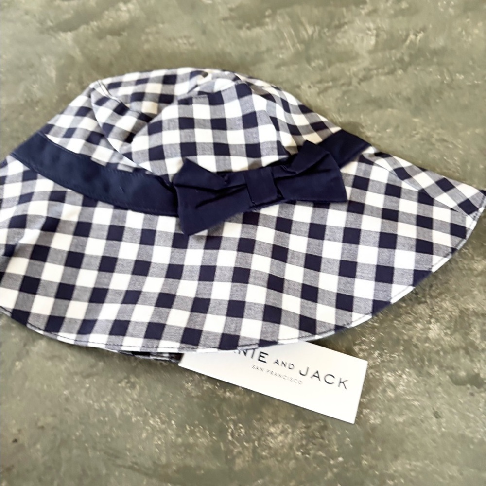 Janie and Jack navy blue and white plaid bucket hat size 12-24 months new - Picture 2 of 5